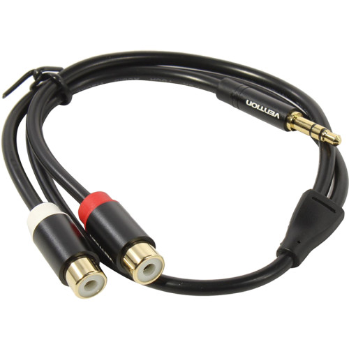 Переходник-разветвитель Vention гибкий Jack 3.5 mm M/2RCA F - 0.3 м Чёрный