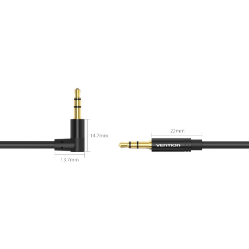 Кабель Vention аудио Jack 3,5 mm M/Jack 3,5 mm M угол 90  - 0.5м Черный