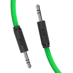 Greenconnect Кабель 1.5m аудио jack 3,5mm/jack 3,5mm зеленый нейлон, черные коннекторы, 28 AWG, M/M, экран, GCR-51739