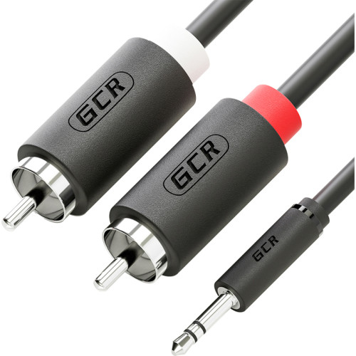 GCR Кабель-переходник аудио 15.0m jack 3,5mm / 2 х RCA , черный, M/M, GCR-51730