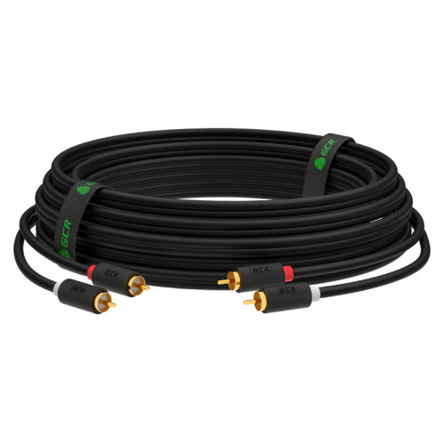 GCR Кабель 15.0m аудио 2 х RCA / 2 х RCA , GOLD, черный, GCR-53112