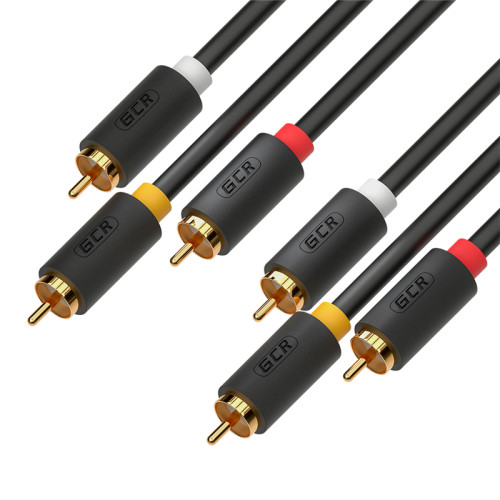 GCR Кабель 3.0m аудио 3 х RCA / 3 х RCA , GOLD, черный, GCR-51821