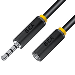 GCR Удлинитель для гарнитуры 0.3m jack 3,5mm/jack 3,5mm черный, желтая окантовка, 28AWG, M/F