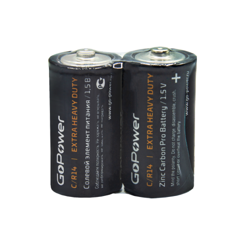 Батарейка GoPower R14 C Shrink 2 Heavy Duty 1.5V (2/24/288) (24 шт.)