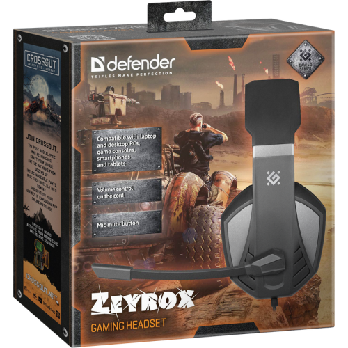 Defender Игровая гарнитура Zeyrox черный+серый, кабель 1.8 м