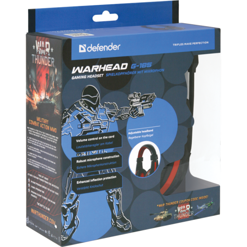 Defender Игровая гарнитура Warhead G-185 черный + красный, кабель 2 м