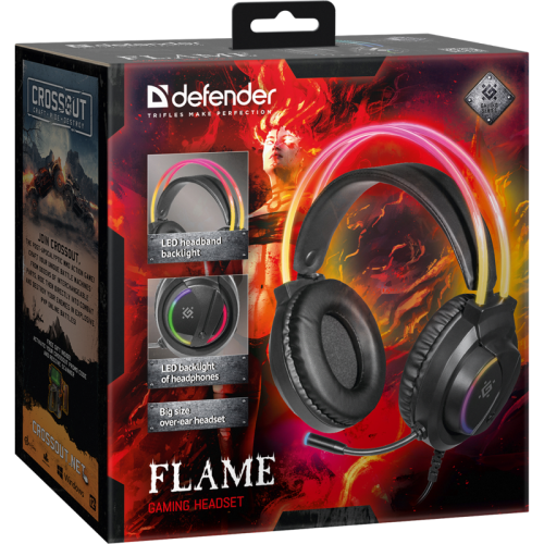 Defender Игровая гарнитура Flame черный, RGB, провод 2 м