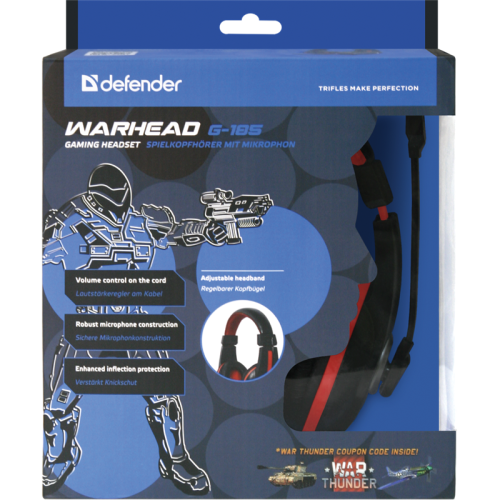 Defender Игровая гарнитура Warhead G-185 черный + красный, кабель 2 м