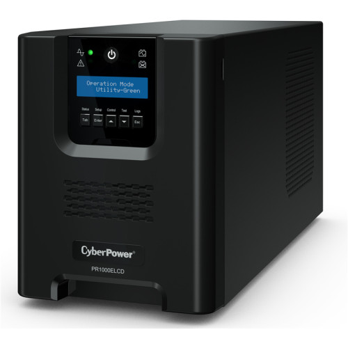 ИБП CyberPower PR1000ELCD, Line-Interactive, 1000VA/900W, 8 IEC-320 С13 розеток, USB&Serial, SNMPslot, LCD дисплей, Black, 0.6х0.35х0.4м., 21кг./ UPS Line-Interactive CyberPower PR1000ELCD 1000VA/900W USB/RS-232/EPO/SNMPslot (8 IEC С13)