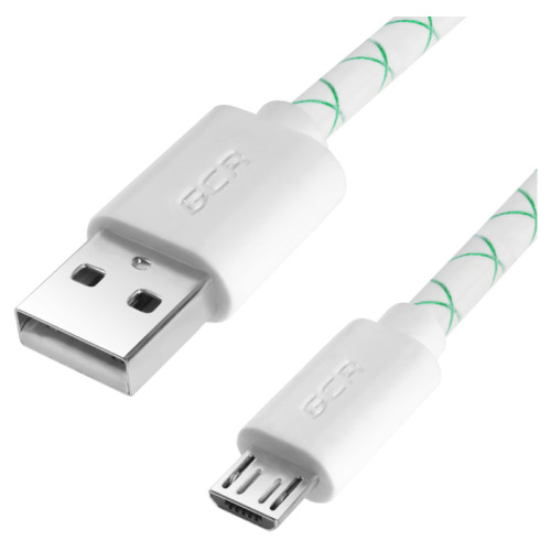 Greenconnect Кабель 2А 0.5m USB 2.0, AM/microB 5pin, бело-зеленый, белые коннекторы, 28/24 AWG, поддержка функции быстрой зарядки, GCR-UA9MCB3-BD-0.5m, морозостойкий.