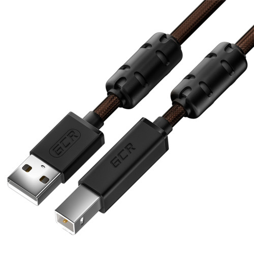 GCR Кабель PROF 5.0m USB 2.0, AM/BM, черно-прозрачный, ферритовые кольца, 28/24 AWG, экран, армированный, морозостойкий, GCR-52419