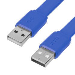 GCR Кабель PROF 2.0m USB 2.0 AM/AM, плоский, синий, 28/24 AWG, экран, заземление, морозостойкий, GCR-55571