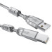 GCR Кабель PROF 2.0m USB 2.0, AM/BM, прозрачный, ферритовые кольца, 28/24 AWG, экран, армированный, морозостойкий, GCR-52425