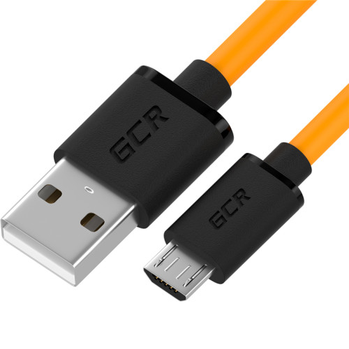 GCR QC Кабель 0.3m MicroUSB, быстрая зарядка, оранжевый TPE, черные коннекторы, 28/22 AWG, GCR-53280