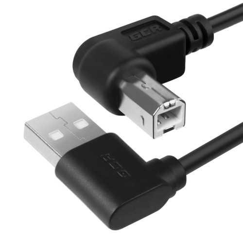 Greenconnect Кабель 1.5m USB 2.0, AM угловой/BM угловой, черный, 28/28 AWG, экран, армированный, морозостойкий, GCR-51172