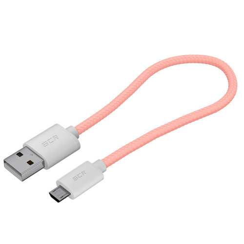 GCR Кабель 3A 0.5m MicroUSB, быстрая зарядка, розовый нейлон,  GCR-51688