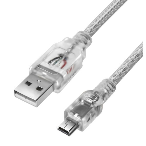 GCR Кабель PROF 0.5m USB 2.0, AM/mini 5P, прозрачный, 28/24 AWG, экран, армированный, морозостойкий, GCR-UM1M5P-BD2S-0.5m