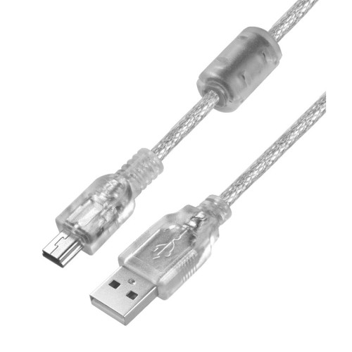 Greenconnect Кабель PROF 3.0m USB 2.0, AM/mini 5P, прозрачный, ферритовые кольца, 28/24 AWG, экран, армированный, морозостойкий, GCR-UM1M5P-BD2S-3.0m