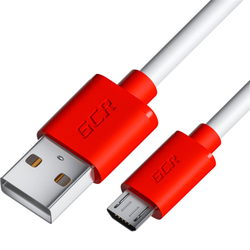 GCR Кабель 3.0m MicroUSB, белый, красные коннекторы, быстрая зарядка, 28/24 AWG, GCR-53218