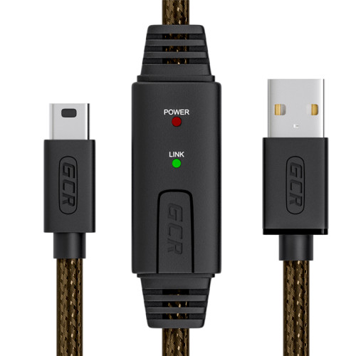 GCR Кабель активный 15.0m USB 2.0, AM/mini 5P, черно-прозрачный, с усилителем сигнала, разъём для доп.питания, 28/24 AWG, GCR-UM2M5P1-BD2S-15.0m