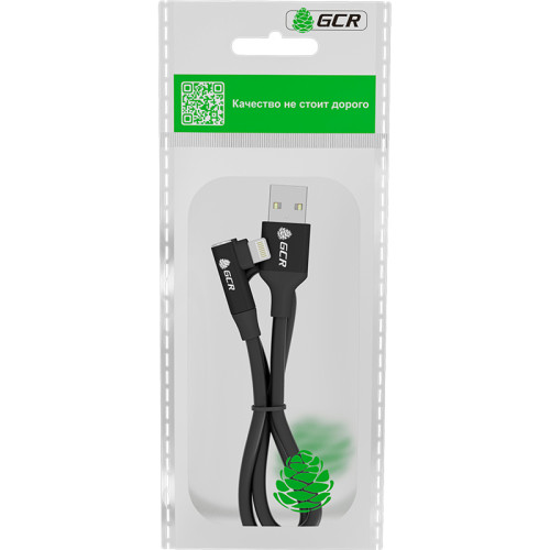 GCR Кабель PREMIUM 1.3m для iPhone, iPad, Air, AM/Lightning угловой, MFI, черный, AL case черный, 28/24 AWG, GCR-53437