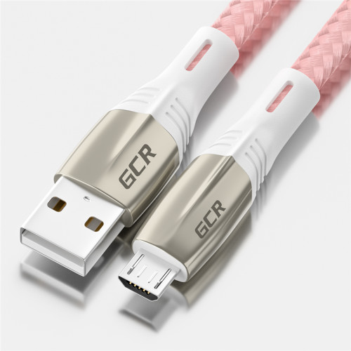 GCR Кабель 1.2m MicroUSB series MERCEDES, PINK NYLON, супер быстрая зарядка, 28/22 AWG, GCR-51954