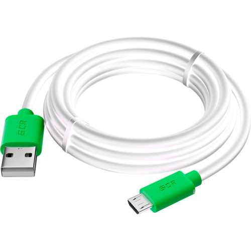 GCR Кабель 2.0m MicroUSB, белый, зеленые коннекторы, быстрая зарядка, 28/24 AWG, GCR-53228