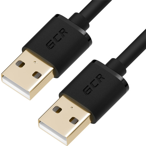 GCR Кабель 3.0m USB 2.0, AM/AM, черный, позолоченные контакты, 28/28 AWG, экран, армированный, морозостойкий