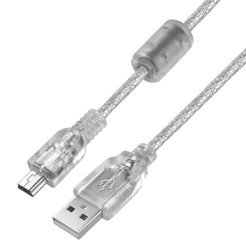 Greenconnect Кабель PROF 1.8m USB 2.0, AM/mini 5P, прозрачный, ферритовые кольца, 28/24 AWG, экран, армированный, морозостойкий, GCR-UM1M5P-BD2S-1.8m