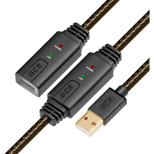 GCR Удлинитель активный 20.0m(10m+10M) USB 2.0 AM/AF GOLD с 2-мя усилителями сигнала Premium, 24/22 AWG, 44-050596