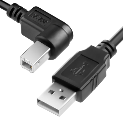 Greenconnect Кабель 1.5m USB 2.0, AM/BM угловой, черный, 28/28 AWG, экран, армированный, морозостойкий, GCR-UPC3M2-BB2S-1.5m