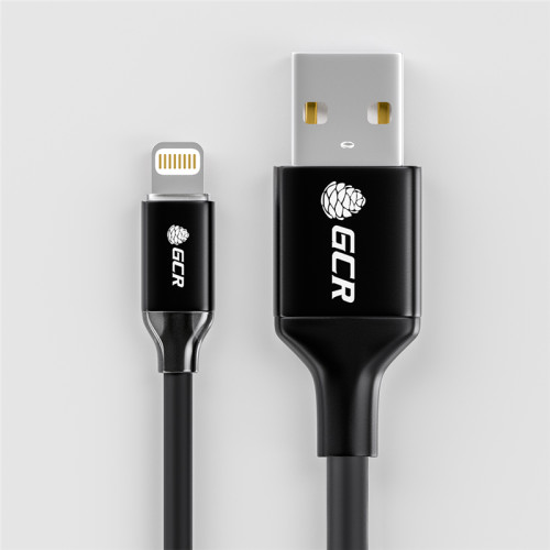 Greenconnect Кабель 3A 1.5m Apple USB 2.0, AM/Lightning 8pin MFI для Iphone 5/6/7/8/X - светодиодный, поддержка всех IOS, черный, AL корпус черный