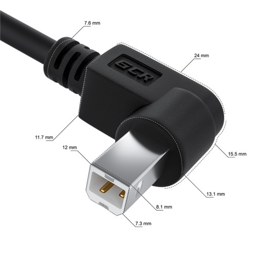 GCR Кабель 1.5m USB 2.0, AM/BM угловой, черный, 28/28 AWG, экран, армированный, GCR-52916