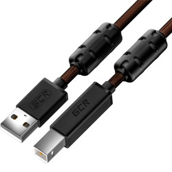 GCR Кабель PROF 3.0m USB 2.0, AM/BM, черно-прозрачный, ферритовые кольца, 28/24 AWG, экран, армированный, морозостойкий, GCR-52415