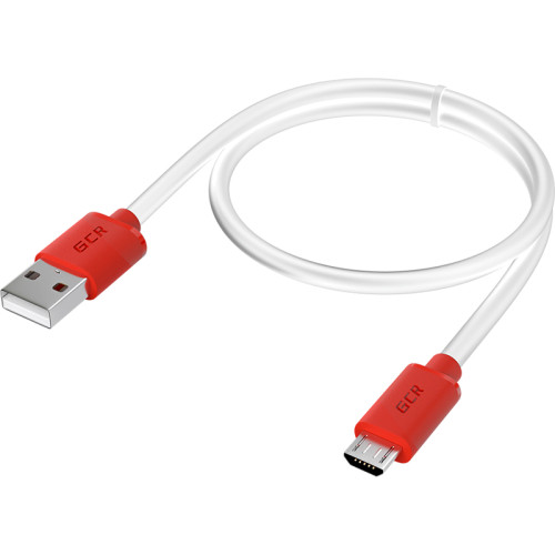 GCR Кабель 1.5m MicroUSB, белый, красные коннекторы, быстрая зарядка, 28/24 AWG, GCR-53216