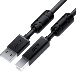 GCR Кабель PROF 3.0m USB 2.0, AM/BM, черный, ферритовые кольца, 28/24 AWG, экран, армированный, морозостойкий, GCR-52417