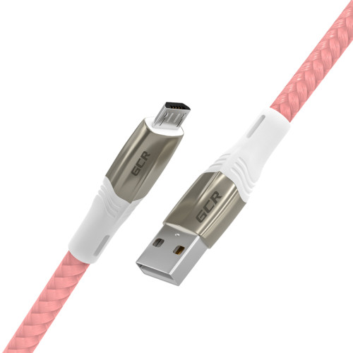 GCR Кабель 1.7m MicroUSB series MERCEDES, PINK NYLON, супер быстрая зарядка, 28/22 AWG, GCR-51955