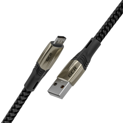 GCR Кабель 1.2m MicroUSB series MERCEDES, BLACK NYLON, быстрая зарядка, GCR-51948