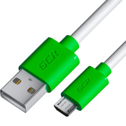 GCR Кабель 3.0m MicroUSB, белый,  зеленые коннекторы, быстрая зарядка, 28/24 AWG, GCR-53229