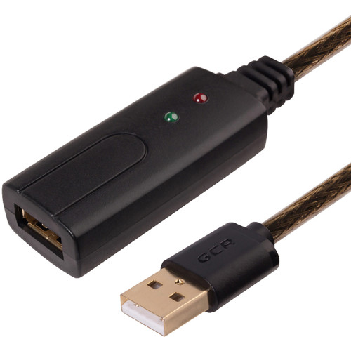 Greenconnect Удлинитель USB 2.0 с активным усилителем сигнала 10.0m Premium AM/AF, 24/22 AWG экран, армированный, морозостойкий, разъём для доп.питания