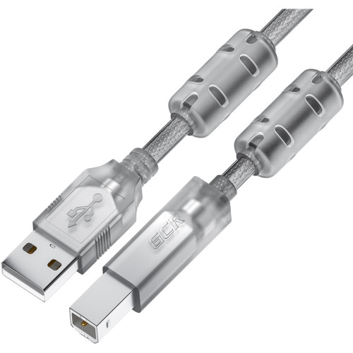 GCR Кабель PROF 1.5m USB 2.0, AM/BM, прозрачный, ферритовые кольца, 28/24 AWG, экран, армированный, морозостойкий, GCR-52422