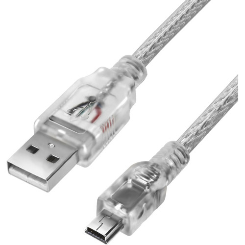 GCR Кабель 0.3m USB 2.0, AM/mini 5P, прозрачный, 28/28 AWG, экран, армированный, морозостойкий, GCR-UM1M5P-BB2S-0.3m