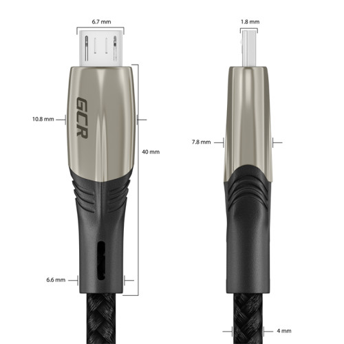 GCR Кабель 1.2m MicroUSB series MERCEDES, BLACK NYLON, быстрая зарядка, GCR-51948