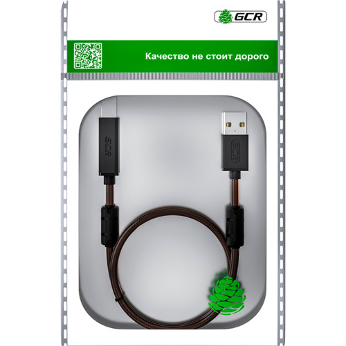 GCR Кабель PROF 3.0m USB 2.0, AM/BM, черно-прозрачный, ферритовые кольца, 28/24 AWG, экран, армированный, морозостойкий, GCR-52415