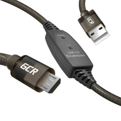 GCR Кабель активный 5.0m USB 2.0, AM/microB, черно-прозрачный, с усилителем сигнала, разъём для доп.питания, 28/24 AWG, GCR-53812