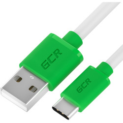 GCR QC Кабель 0.5m, TypeC, быстрая зарядка, белый TPE, зеленые коннекторы, 28/22 AWG, GCR-52718