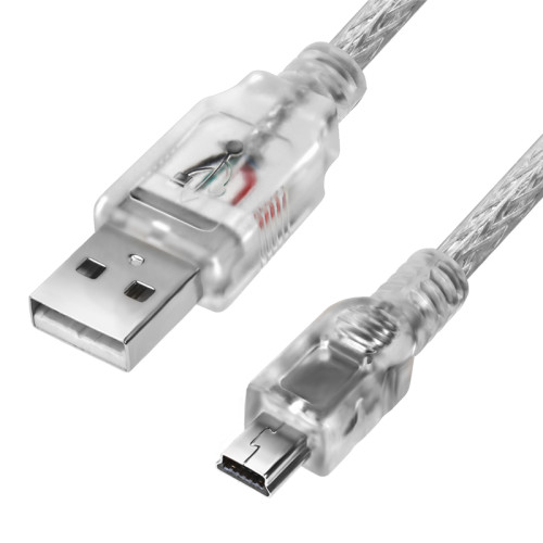 Greenconnect Кабель 1.0m USB 2.0, AM/mini 5P, прозрачный, 28/28 AWG, экран, армированный, морозостойкий, GCR-UM1M5P-BB2S-1.0m