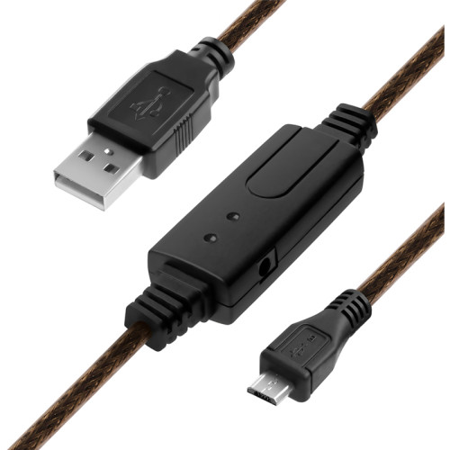 Greenconnect Кабель активный USB 2.0 10.0m Premium GCR-UA2MCB11-BD2S-10.0m, AM / microB 5pin, 28/24 AWG  экран, армированный, морозостойкий, с усилителем и разъёмом для доп.питания, черно-прозрачный