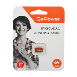 Карта памяти microSD GoPower 64GB Class10 UHS-I (U3) 100 МБ/сек V30 без адаптера