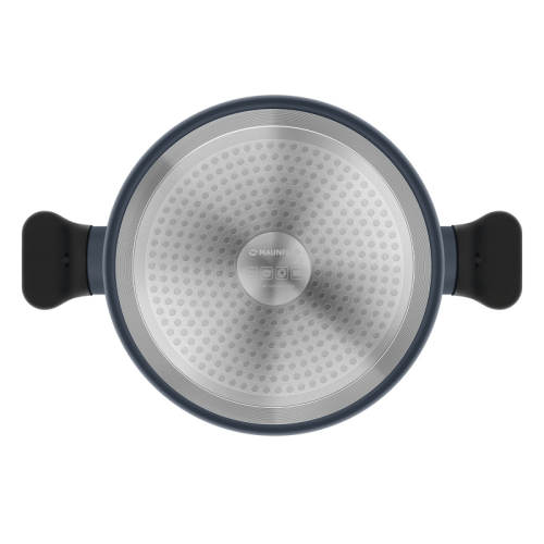 Кастрюля MAUNFELD/ Кастрюля MAUNFELD, 20 см, кованный алюминий, толщина стенок 4 мм, 2-слойное антипригарное мраморное покрытие, совместимость с плитами: все, включая индукцию, стеклянная крышка в комплекте, цвет графитовый